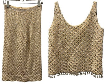 Vintage 1950's Sequins Top And Skirt Set Made In Hong Kong Size Small Cocktail