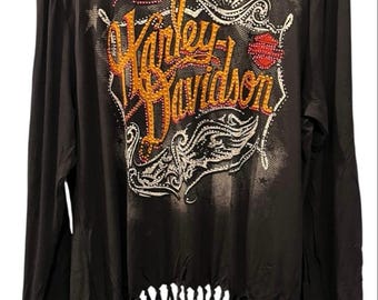 Cardigã Harley Davidson Y2K com franjas e brilho, tamanho XL feminino, novo com etiqueta, para festivais.