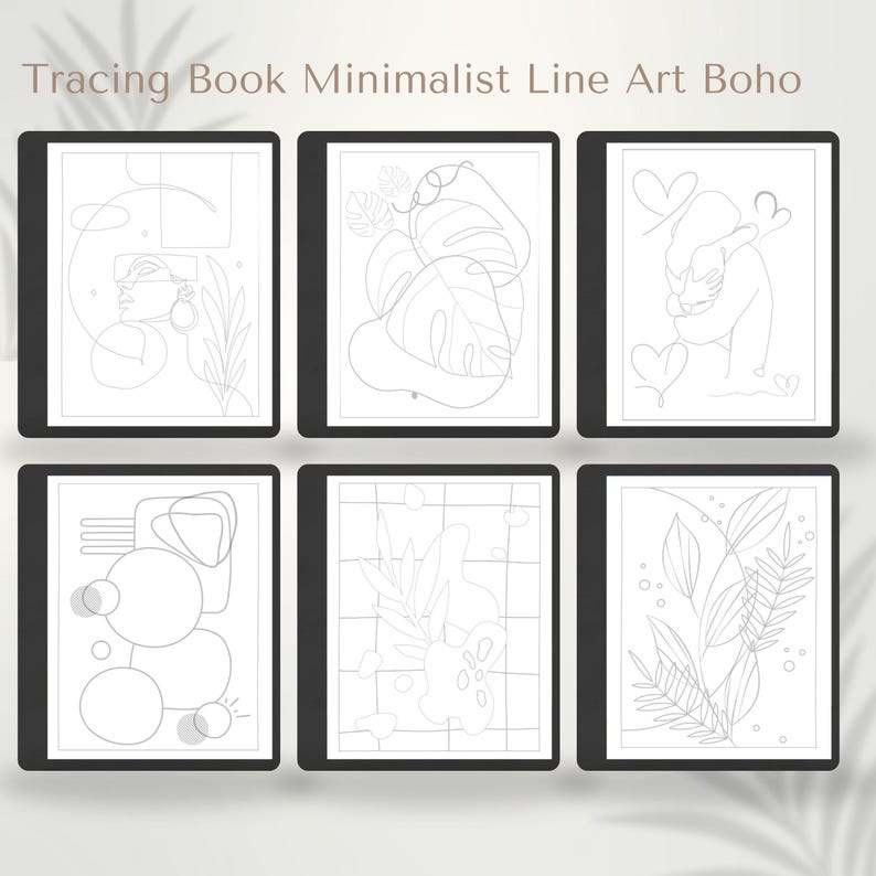 Digital tracing book for Kindle Scribe with 50 pages of minimalist boho line art. Includes abstract shapes, hands, faces, and leaves designs. Perfect for stylus tracing, digital drawing, and mindfulness. Reusable high-resolution PDF for e-ink tablets. Ideal for boho art lovers, creative focus, and relaxing sketch practice. Upload easily via Send to Kindle and enjoy paperless digital art. Instant Download, Kindle Scribe Tracing Book, Kindle Scribe Templates