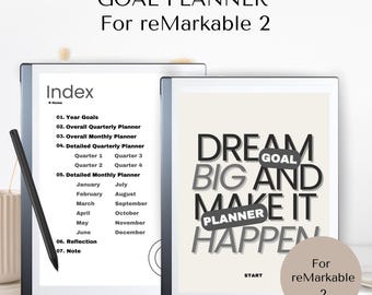 Goal Planner for reMarkable 2 | Yearly Goals | Quarterly Planner | Goal Tracker | Monthly Goals | reMarkable Templates | Reflection | PDF