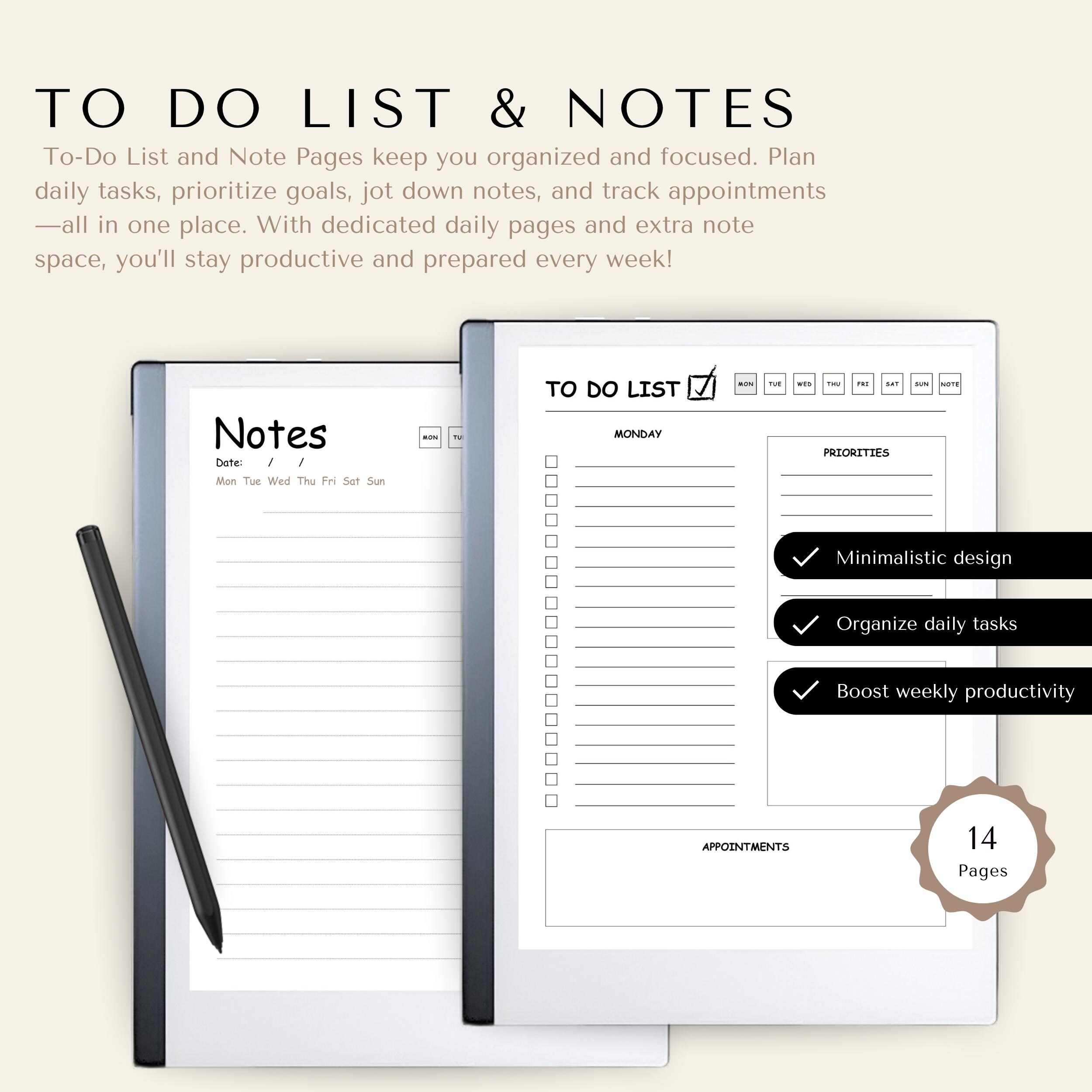 To Do List for Remarkable 2 | Notes Template for Remarkable | to Do ...