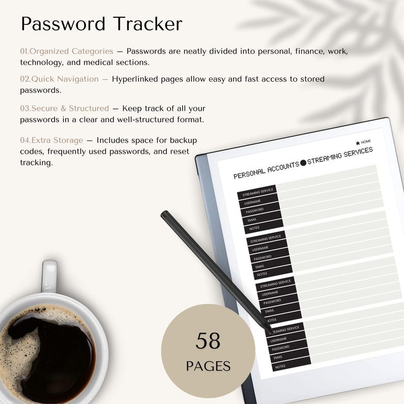 Password Tracker for Remarkable 2 | Digital Password Organizer ...