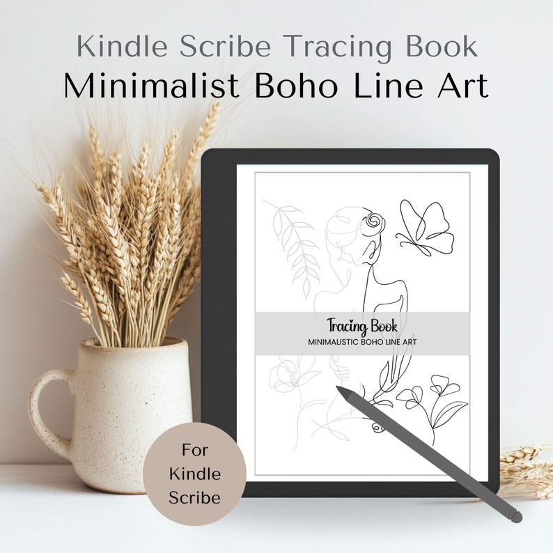 Digital tracing book for Kindle Scribe with 50 pages of minimalist boho line art. Includes abstract shapes, hands, faces, and leaves designs. Perfect for stylus tracing, digital drawing, and mindfulness. Reusable high-resolution PDF for e-ink tablets. Ideal for boho art lovers, creative focus, and relaxing sketch practice. Upload easily via Send to Kindle and enjoy paperless digital art. Instant Download, Kindle Scribe Tracing Book, Kindle Scribe Templates