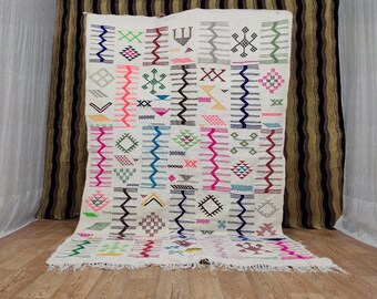 Sabra and Zanafi Moroccan Rug - Handmade Housewarming Gift - Shaggy Handwoven - Timeless Moroccan Elegance - Tufted Beauty - Vibrant Colors