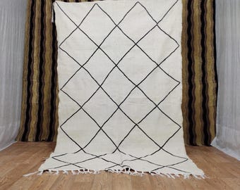 Moroccan White Checkered Rug - Abstract Shaggy Rug - Custom Crafted Abstract Artistry - Handmade Berber Carpet - Handwoven Wool Rug -  Rugs