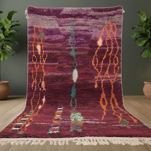 Burgundy Berber Rug: Handwoven Moroccan Wool, Vibrant Abstract Art