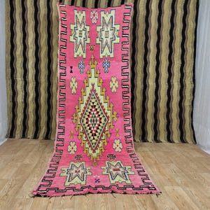 Vintage Moroccan Handwoven Rug – Pink Berber Carpet, Handmade Wool Runner, Boho Chic Decor, Authentic Moroccan Rug for Living Room
