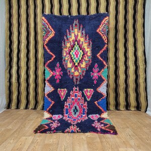 Alfombra vintage marroquí de lana: alfombra tribal tejida a mano