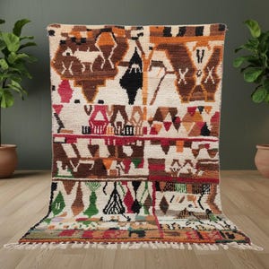 Vibrant Moroccan Berber Rug: Abstract Patchwork, Hand-Knotted Wool