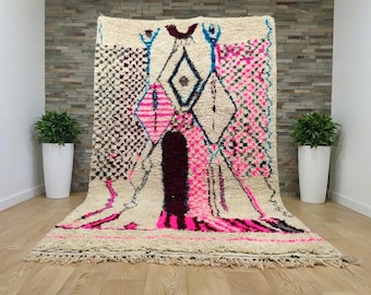Custom Azilal Moroccan Rug, Neon Pink Abstract Wool Carpet, Handmade Boho Area Rug