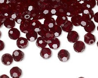 Perles rondes en cristal tchèque Preciosa de 4 mm à facettes grenat rouge foncé -- 12 pièces