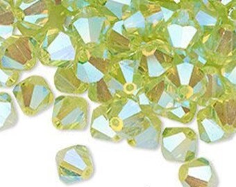 Preciosa Czech bicone crystal beads faceted Limecicle AB2X ( green) -- available in 4mm and 6mm