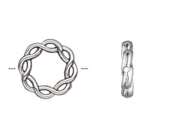 20 Bead frames Antique silver pewter 15mm braided circle -- jewelry components, jewelry findings