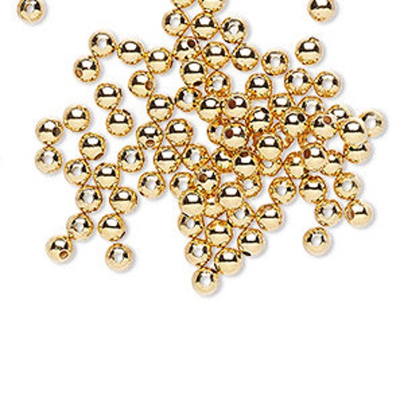 Bead, 100 Gold Plated Brass 4x4mm Smooth Double Cone with 0.7mm Hole