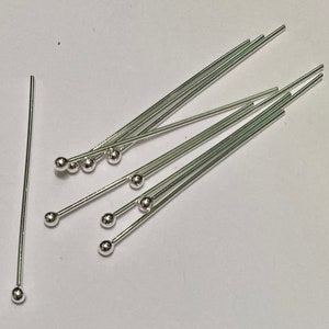 Head Pins 1 1/2 inch Sterling Silver with 2mm ball headpins jewelry findings 20 gauge -- 10 pieces