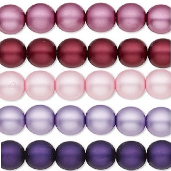 Preciosa Czech pearl coated glass druk ROUND craft Beads Available 4mm, 6mm and 8mm Matte lilac, sangria, light pink, lavender, purple