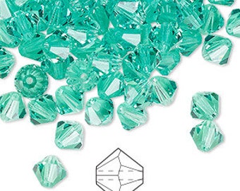 Preciosa Czech bicone crystal beads faceted Caribbean Sea (blue green) -- available in 3mm, 4mm, 5mm and 6mm