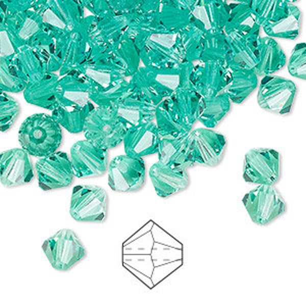 Preciosa Czech bicone crystal beads faceted Caribbean Sea (blue green) -- available in 3mm, 4mm, 5mm and 6mm