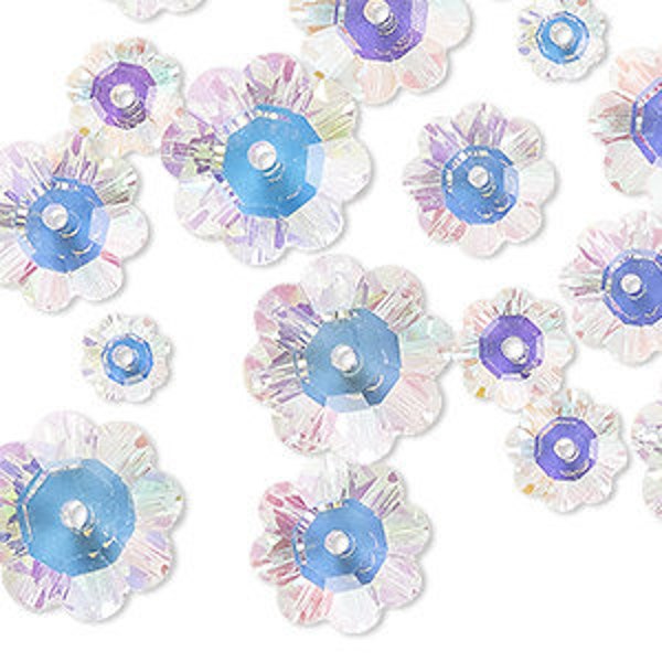 Crystal marguerite lochrose flower SPACERS Crystal Beads Crystal AB great for layering assortment kit 6-14mm - 20 beads