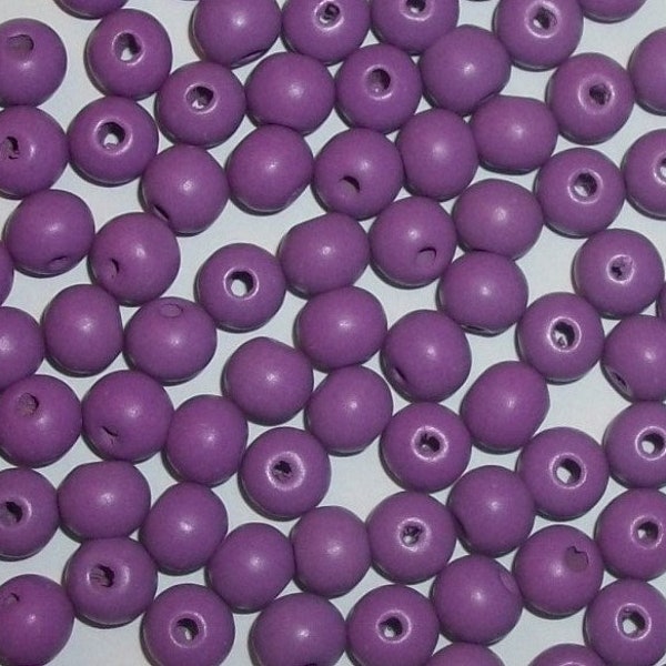 Clearance Wood beads, 8mm round dyed wooden beads for jewelry making -- Deep lilac purple  100 loose beads