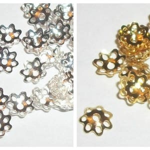 Bead caps silver finished or gold finished brass, 6x1mm flower with cutouts Beads Caps 100 pieces