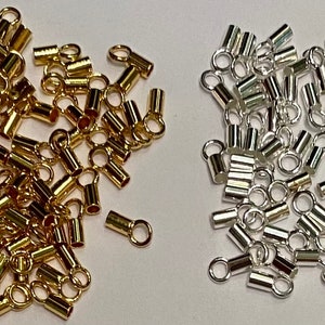 25/50/100 crimp ends 3.5x2mm Silver or Gold plated brass tube with loop 1.6mm inside diameter jewelry findings