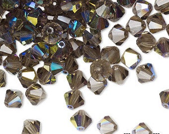 Preciosa Czech bicone crystal beads faceted Black Diamond AB -- available in 3mm 4mm 5mm and 6mm