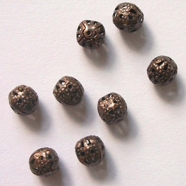 Clearance 6mm Antique Copper Ornate FILIGREE Round Beads jewelry findings -- 100 pieces