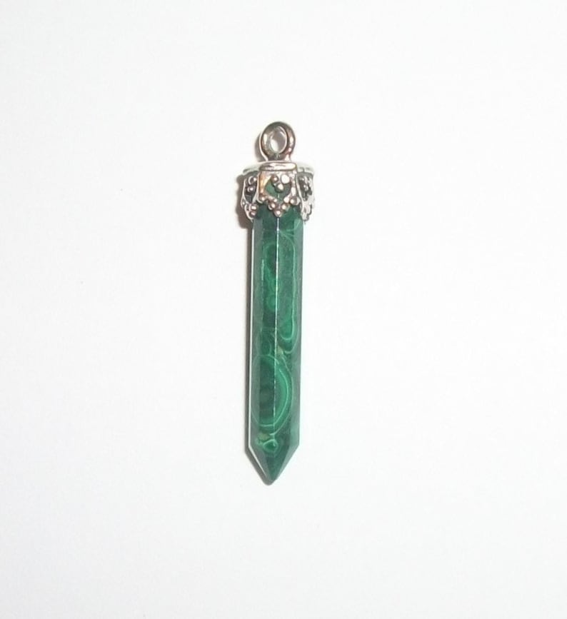 hand cut drop point gemstone with sterling silver 1 Malachite natural