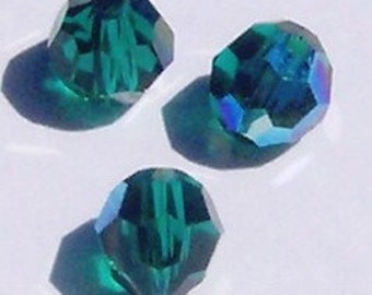 Clearance -- 4mm Swarovski crystal beads ROUND style 5000 Crystal Beads Emerald AB -- 12 pieces