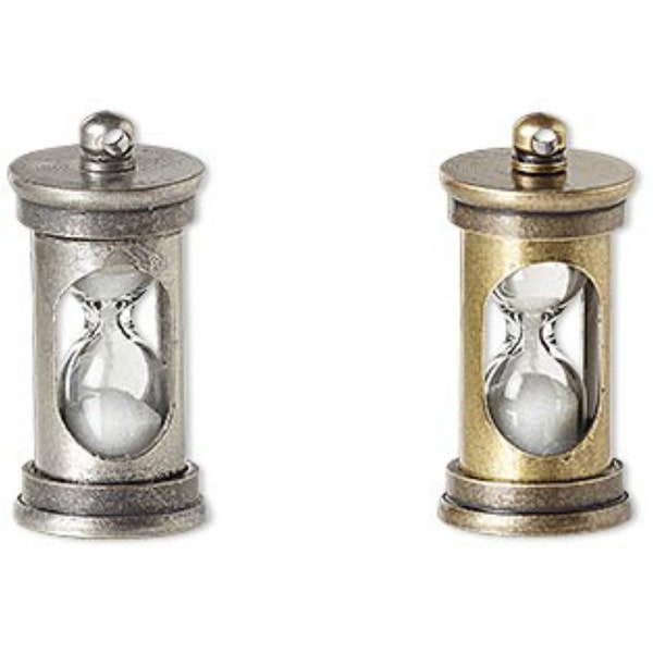Hourglass Charm pendant for jewelry making Antique silver finished brass or Antiqued Brass 29x14mm  1 per lot
