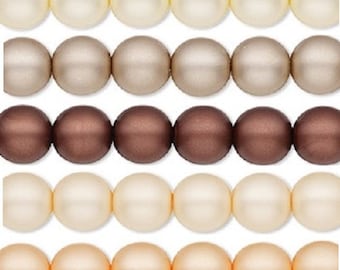 Preciosa Czech pearl coated glass druk ROUND craft Beads Available in 4mm, 6mm and 8mm Matte cream, sand, mocca, champagne, peach