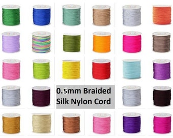 0.5mm Braided Nylon Cord Silk Chinese knotting cord macrame thin strong knotting cord Shamballa string thread beading Cord - by the Yard