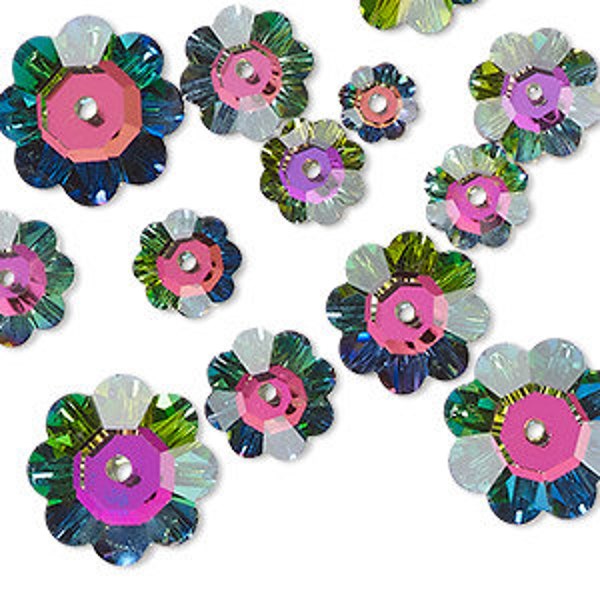 Crystal marguerite lochrose flower SPACERS Crystal Beads Vitrail foil back great for layering assortment kit 6-14mm - 20 beads