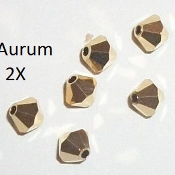 Preciosa Czech bicone crystal beads faceted Aurum 2X -- available in 3mm, 4mm and 6mm