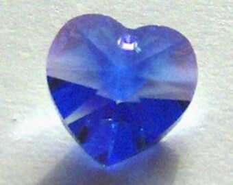 Clearance -- 10mm Swarovski HEART style 6202 Pendant crystal beads SAPPHIRE AB - 2 pieces