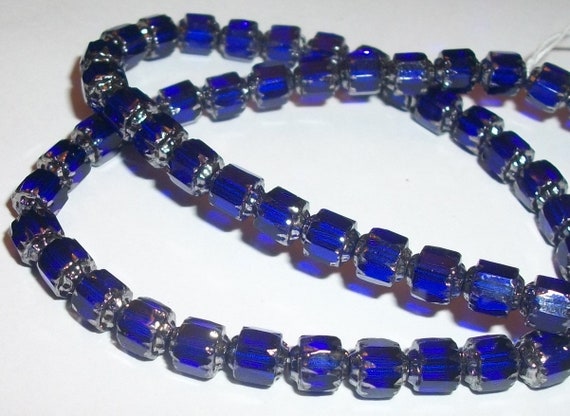 Preciosa Czech Cathedral glass round beads Cobalt and Metallic silver - Available in  6mm, 8mm, 10mm - 1 strand