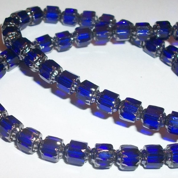 Preciosa Czech Cathedral glass round beads Cobalt and Metallic silver - Available in  6mm, 8mm, 10mm - 1 strand