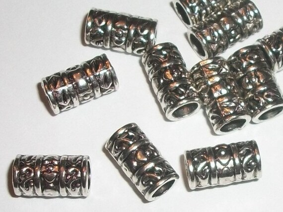 Tube Spacers Silver-Plated 7mm x 6mm Large Hole Beads Lot 20 Pieces Hole 3.5mm