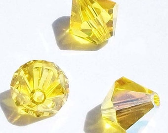 Preciosa Czech bicone crystal beads faceted Citrine yellow AB -- available in 3mm, 4mm, 5mm and 6mm