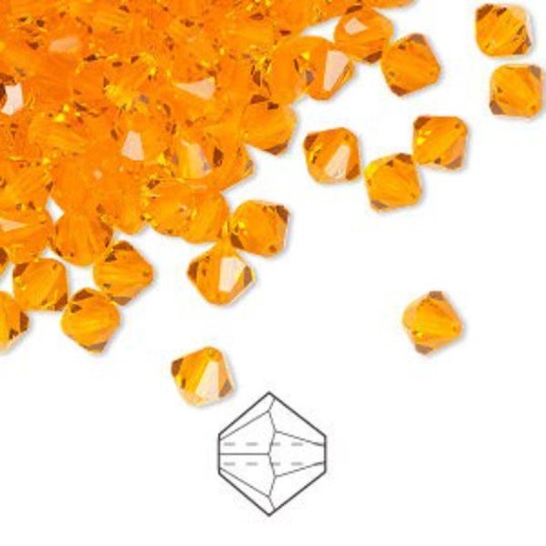 Preciosa Czech bicone crystal beads faceted Sun (orange) available in 3mm, 4mm, 5mm, 6mm