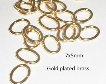 Oval jump rings gold plated brass 7x5mm jumprings  for jewelry making Select quantity and gauge