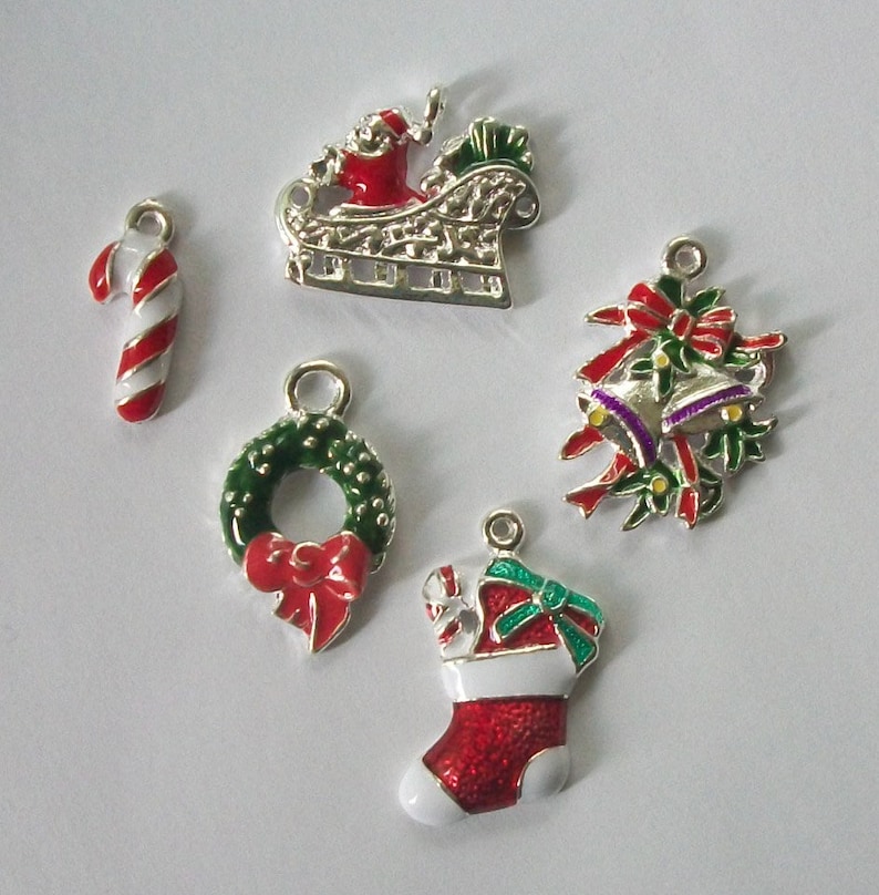 5 Enamel CHRISTMAS CHARMS Assortment of charms Christmas theme Etsy