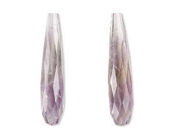 2 Amethyst (natural) 28x6mm Hand cut Half Drilled faceted  Gemstone teardrop bead