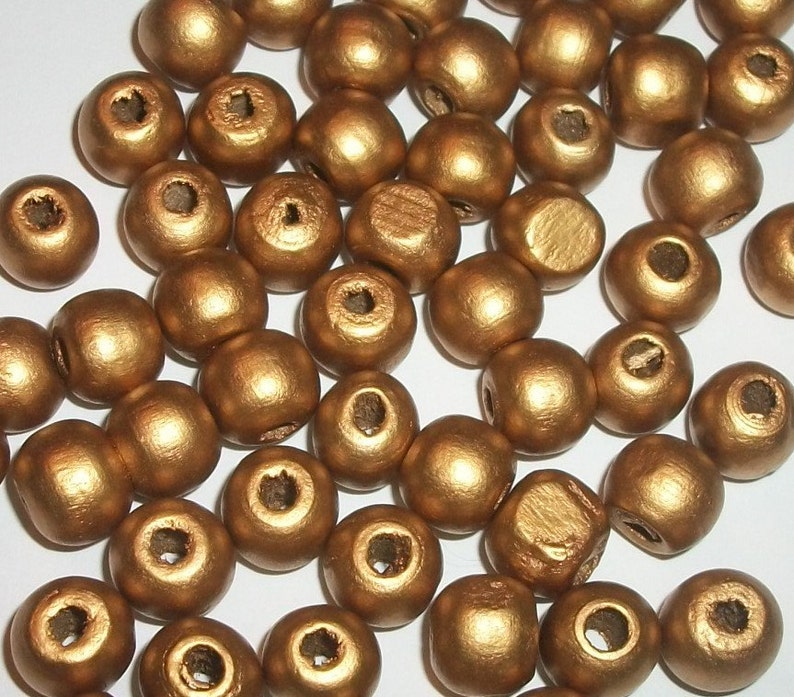 Gold 100 loose beads metallic wooden beads craft supply jewelry supplies 10mm round dyed wooden beads for jewelry making Gold Wood beads