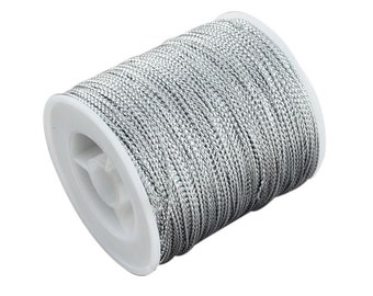 1mm Braided METALLIC Cord SILVER Shamballa Macrame Knotting Beading Silk Chinese Knot String Thread 5 yards 10 yards 15 yards 20 yards