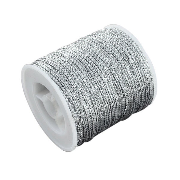 1mm Braided METALLIC Cord SILVER Shamballa Macrame Knotting Beading Silk Chinese Knot String Thread 5 yards 10 yards 15 yards 20 yards