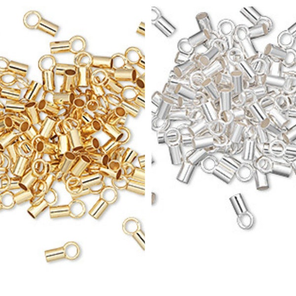 25/50/100 crimp ends 3.5x2mm Silver or Gold plated brass tube with loop 1.6mm inside diameter jewelry findings