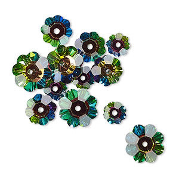 Crystal marguerite lochrose flower SPACERS Crystal Beads VITRAIL with foil for layering assortment kit 3 sizes 6mm, 8mm and 10mm - 12 beads