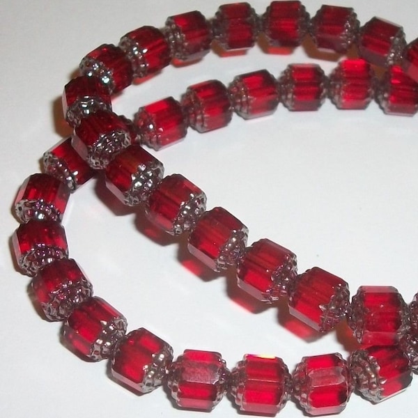 Preciosa Czech Cathedral glass round beads Opaque red and Metallic Red - Available in  6mm, 8mm, 10mm - 1 strand jewelry supply